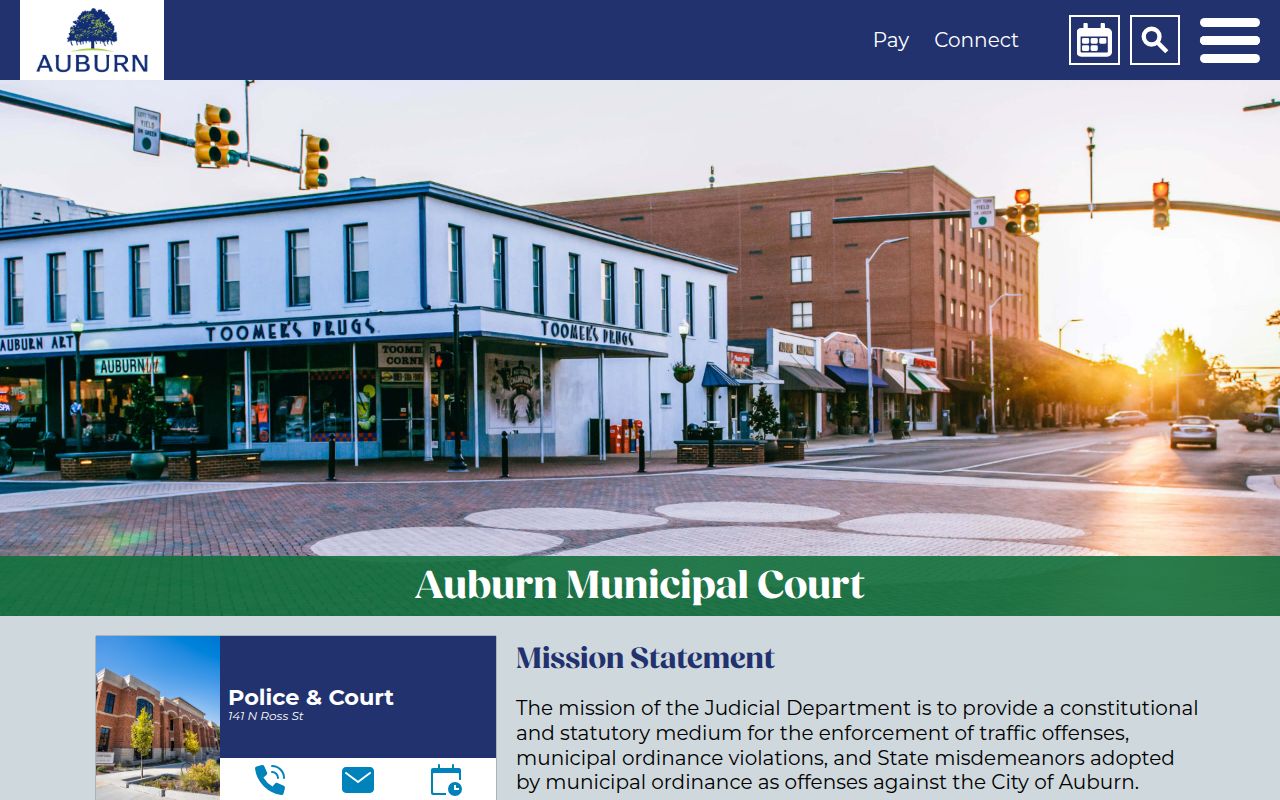 Auburn Municipal Court website showing court information and online services