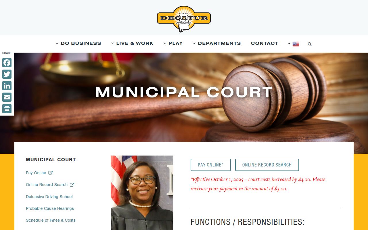 Decatur Municipal Court website showing court information and online services