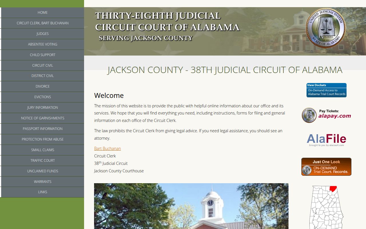 Jackson County Circuit Court website showing court information and case search options