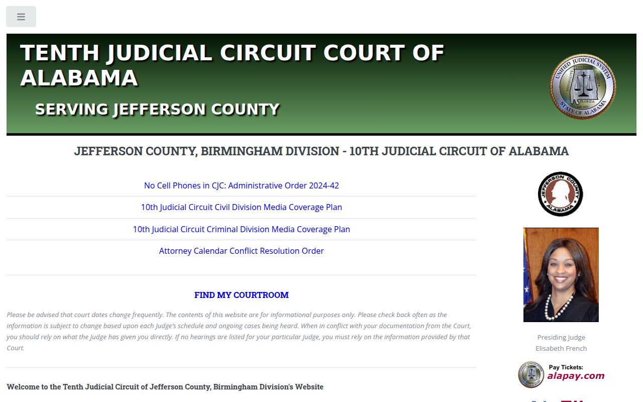 Jefferson County Circuit Court website showing court information and services