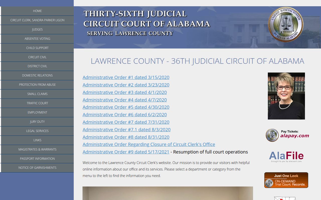 Lawrence County Circuit Court website showing court information and services