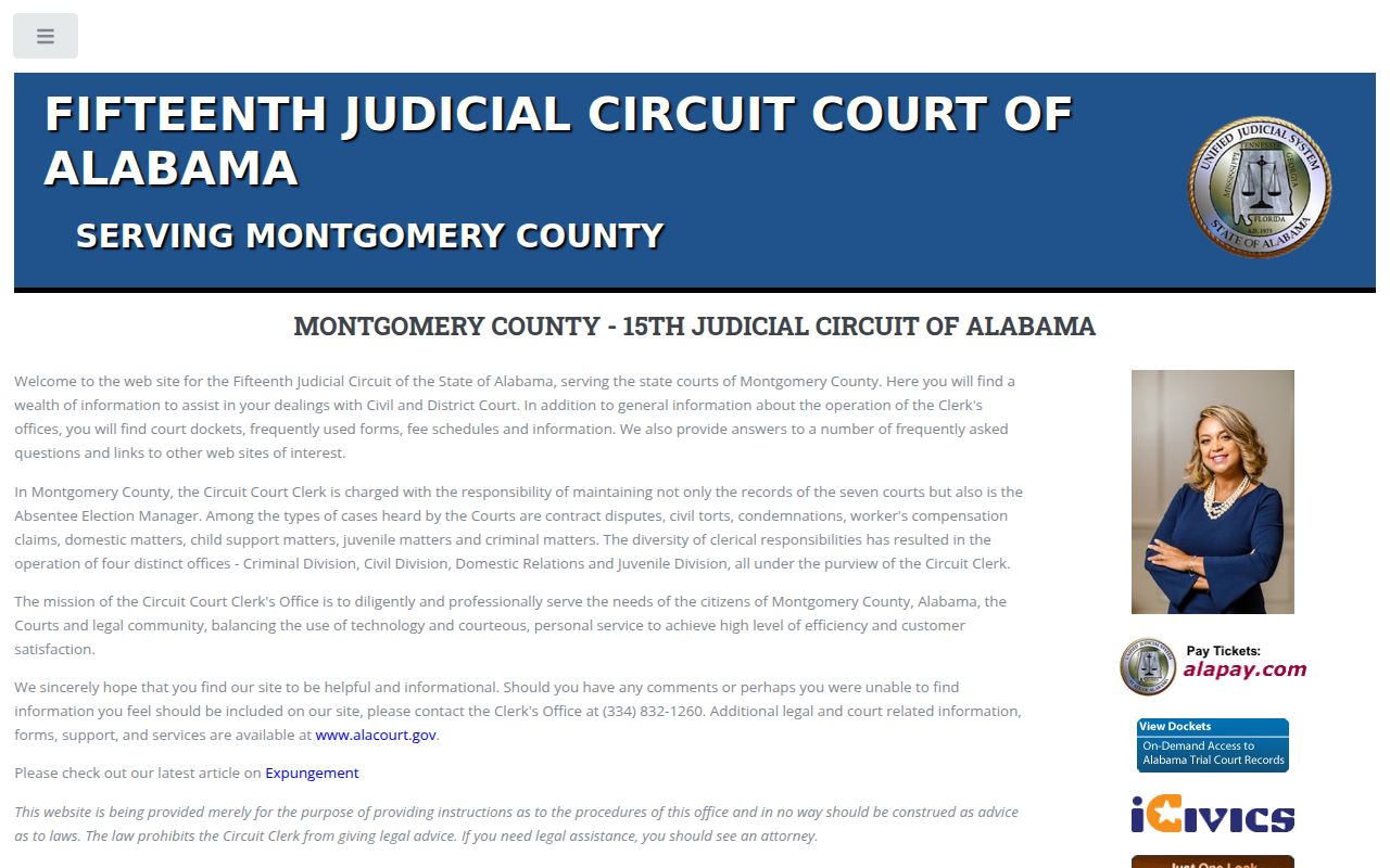 Montgomery County Circuit Court website showing court information and services