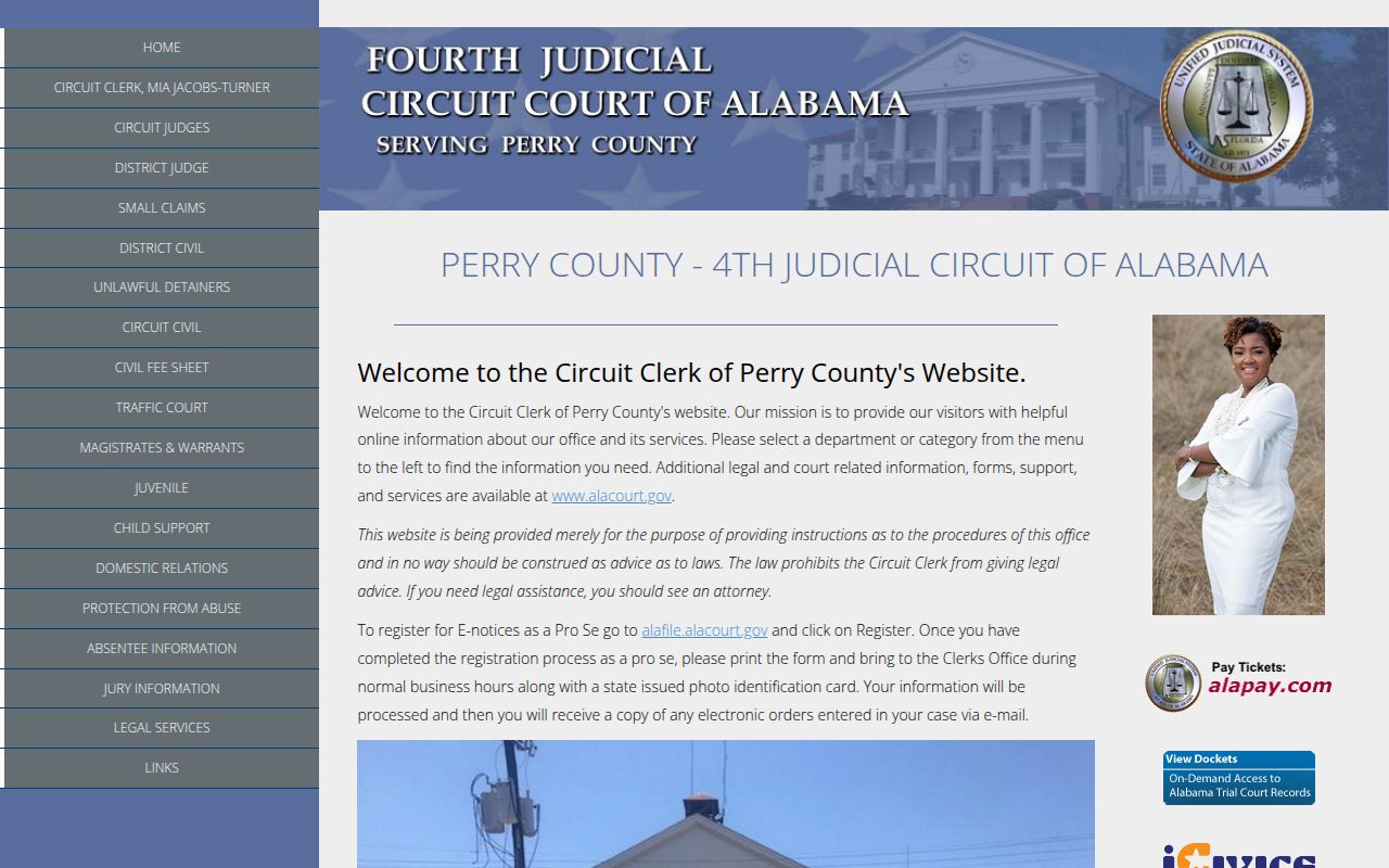 Perry County Circuit Court website showing court information and services